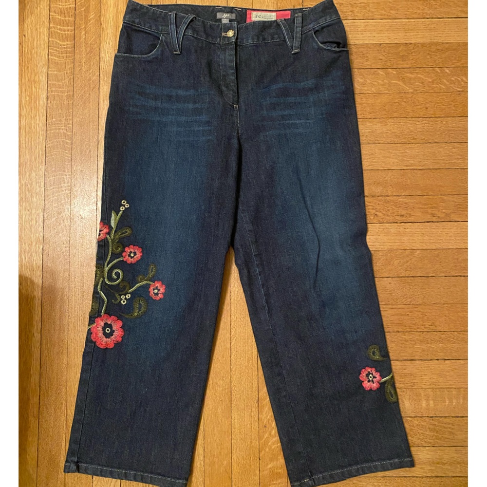 J. Jill cropped embroidered stretchy jeans